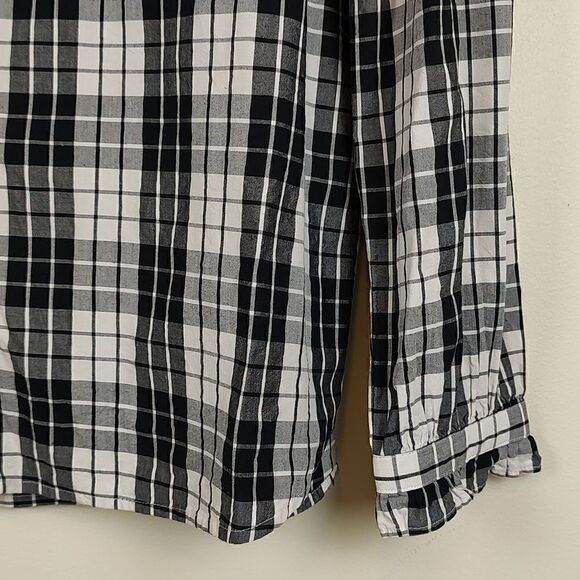 LOFT Long Sleeve Button Down Ruffled Blouse Black and White Plaid - Picture 4 of 12